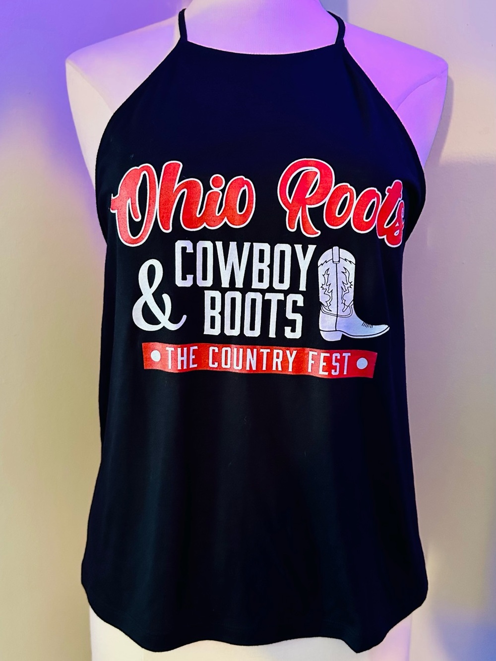 Bella Women’s Black Halter Sleeveless Tank Top “Ohio Roots” Size Medium